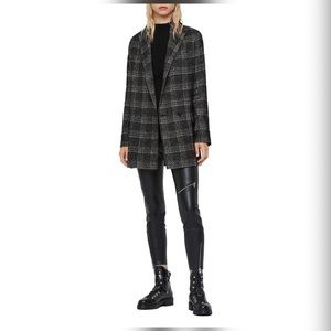 All Saints Lucia Oversized Plaid Blazer in Black/Grey